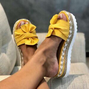 Bow Tie Wedge Open Toe Sandals-al11x2